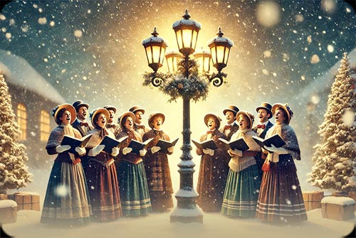 Vintage Carolers In A Snowy Winter Scene - Festive Email Background Background