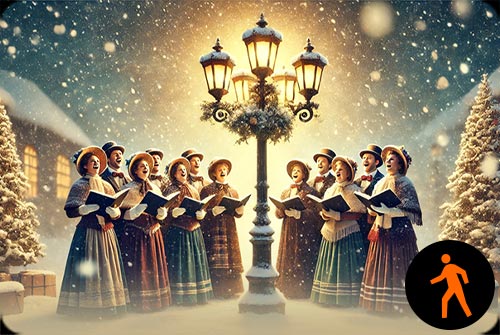 Animated: Vintage Carolers In A Snowy Winter Scene - Festive Email Background Background