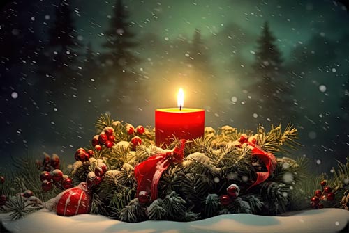 Candlelit Christmas Wreath - Peaceful Holiday Email Background Background