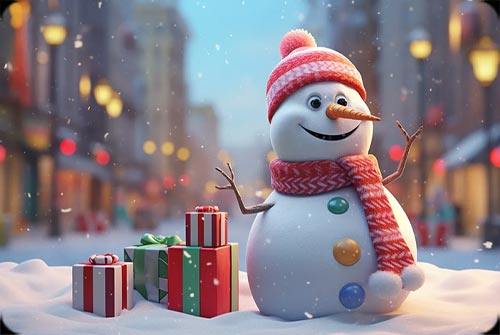 Joyful Snowman In Holiday Town - Festive Email Background Background