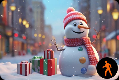 Animated: Joyful Snowman In Holiday Town - Festive Email Background Background