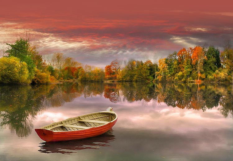 Lonely Boat Fall Autumn Lake Email Backgrounds | ID#: 3728 ...